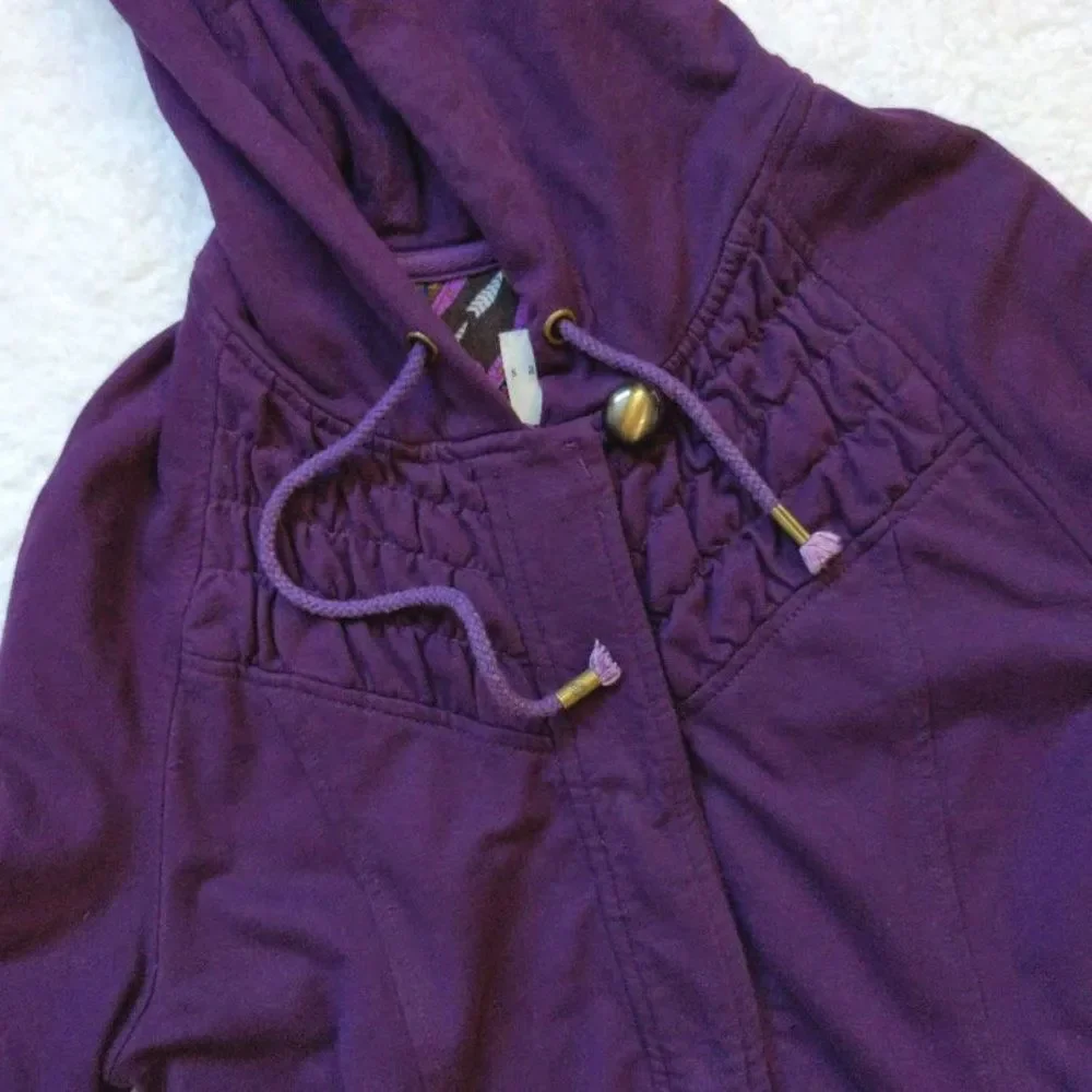 Sanctuary Jacket Hooded Jacket Snap Front Purple Ruching Size Medium